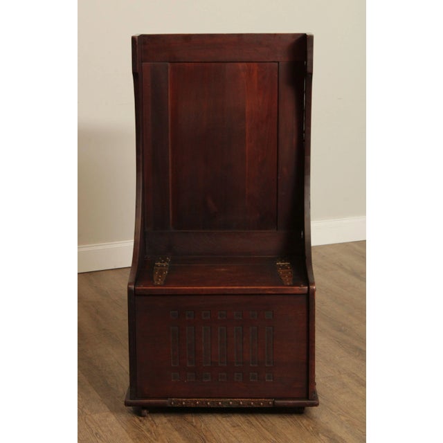 Wood Antique Mission Arts And Crafts Mahogany Storage Chest Hall Bench For Sale - Image 7 of 13