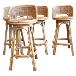 Vintage Rattan Bar Stools - Set of 4 For Sale