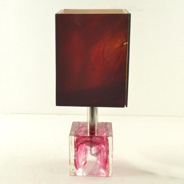 Pink Cubic Pink Glass Table Lamps from Poliarte, 1960, Set of 2 For Sale - Image 8 of 12