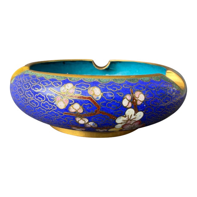 Vintage Blue Floral Cliosonne Catchall For Sale