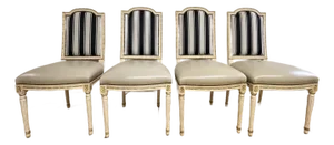 Set of 4 Vintage Louis XVI Style Dining Chairs With Leather Seats