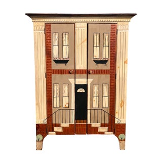 Vintage Trompe l'Oeil Painted Architectural Cabinet For Sale