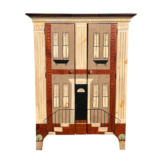 Vintage Trompe l'Oeil Painted Architectural Cabinet For Sale