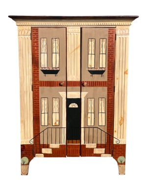 Vintage Trompe l'Oeil Painted Architectural Cabinet