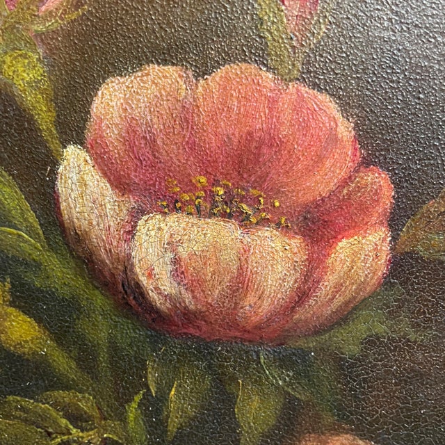 Impressionist Mid to Late 1800s Oil on Panel Still Life of Pink Roses. For Sale - Image 3 of 8