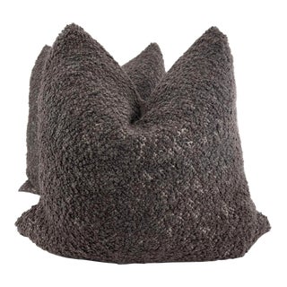 Kravet Wool Boucle in Mink Brown 22" Pillows-A Pair For Sale