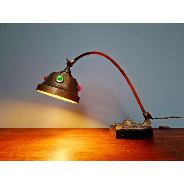 Art Nouveau Desk Lamp in Brass and Black Marble, 1910s For Sale - Image 5 of 18
