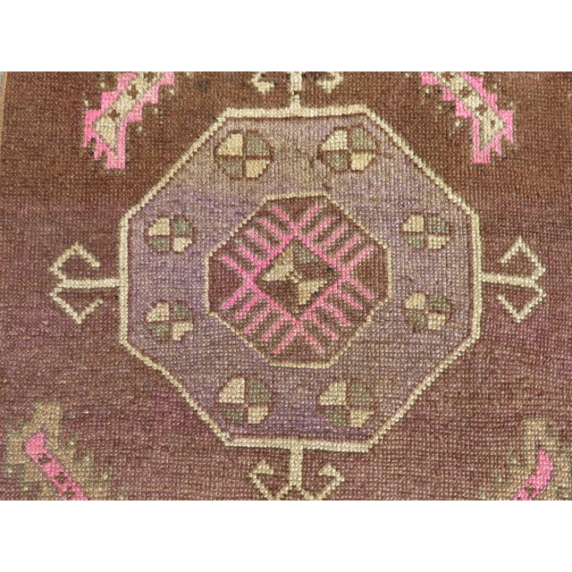 Coffee Brown 60s Geometric Design Turkish Kars Carpet Runner Rug For Sale - Image 8 of 11