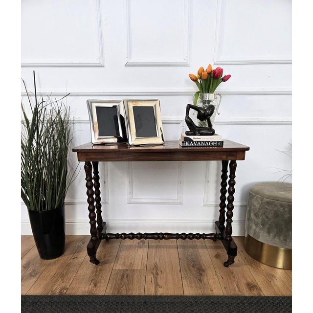 Beautiful antique Italian solid walnut games side table with inlay chess game and framed top over four beautifully walnut...