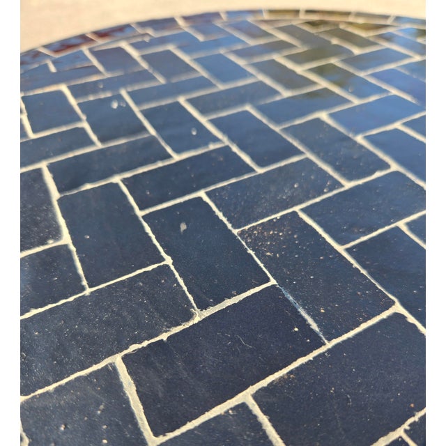 18" Mini Moroccan Mosaic Accent Table – Black Herringbone Tile Top For Sale In Orlando - Image 6 of 6