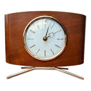 Sale Vintage 1950s Mid Century Teak Danish Modern European Westclox Pedestal Battery Operated Desk Mantle Clock Scotland