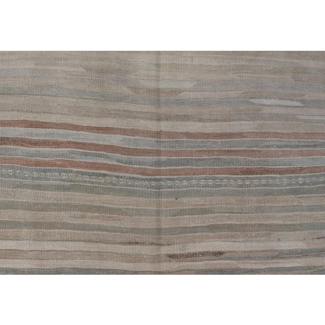 Textile Minimalist Striped Design Vintage Turkish Kilim With Neutral Tones For Sale - Image 7 of 10
