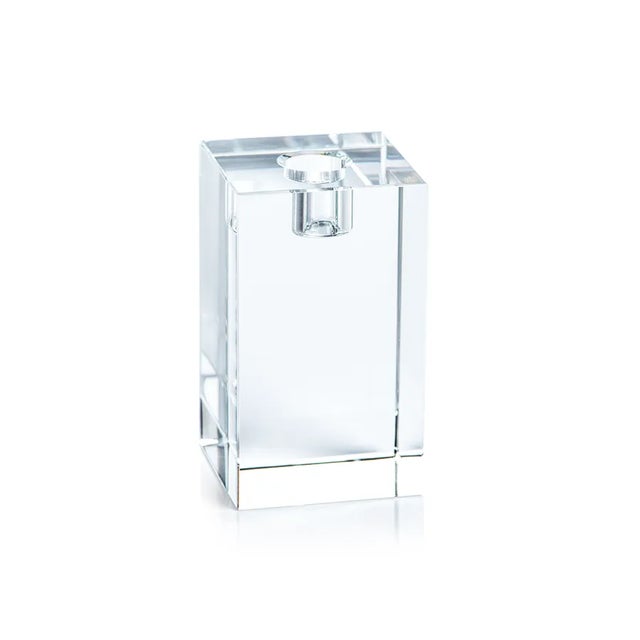 Contemporary Romy Crystal Glass Taper Candle Holder, Square For Sale - Image 3 of 3