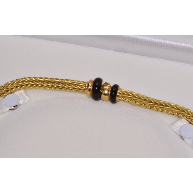 18k Solid Gold Italian Woven Braided Necklace With Black Enamel Accents – 49.1g For Sale - Image 4 of 13