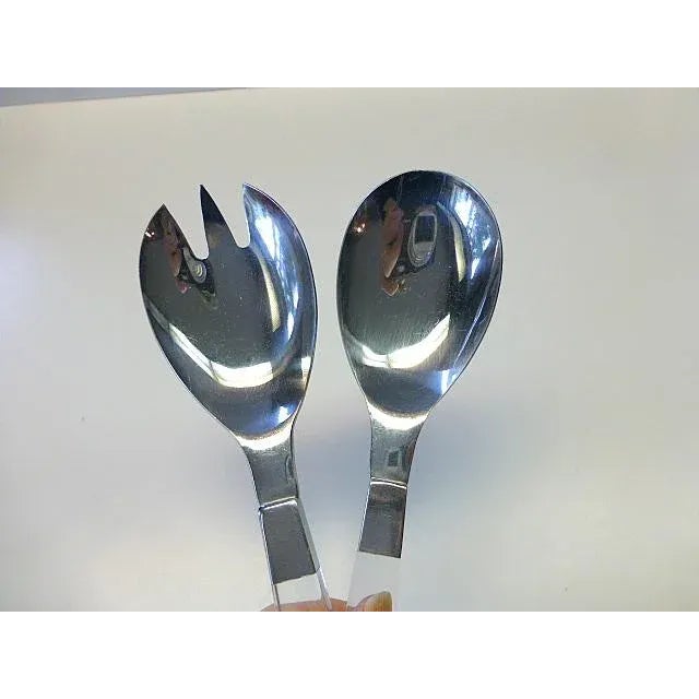 Mid Century Modern Vintage F B Rogers Silver Japan Stainless Steel Lucite Salad Set 2 Pieces Chairish