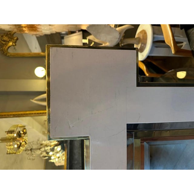 Hollywood Regency French Cream Lacquered and Brass Mirror, 1970 For Sale - Image 3 of 12