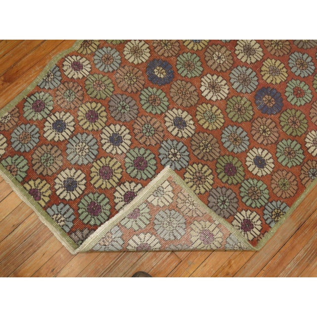 1960s Soft Red Turkish Deco Rug - 3'8" x 6'10" For Sale - Image 4 of 6