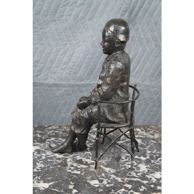 Late 19th Century Late 19th Century Vintage Bronze Boy Fishing After Friedrich Goldscheider Sculpture Figurine For Sale - Image 5 of 12