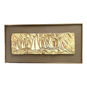 1970s Brutalist Nautical Bas Relief “The Racers” by Marilyn Lilygren – Framed Sailing Regatta Artwork