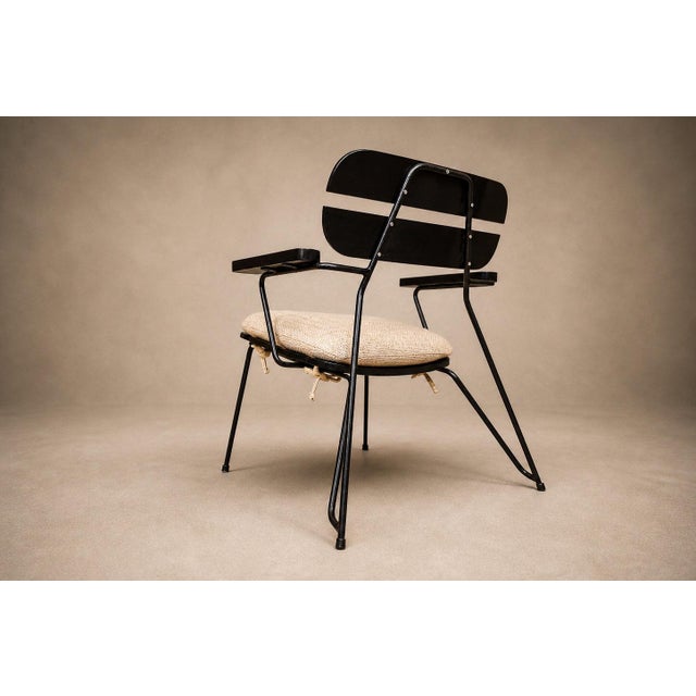 Metal Three Armchairs in Ebonized Wood & Metal With Loose Cushion, Carlo Hauner, 1950s For Sale - Image 7 of 18