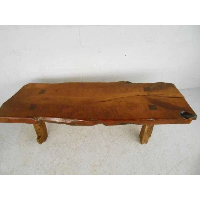 1970s Mid-Century Rustic Wood Slab Coffee Table For Sale - Image 5 of 9