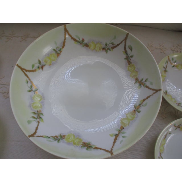 Antique Jean Pouyat France Hand Painted Yellow Roses & Gold Footed Berry Bowl Set of 5 For Sale - Image 9 of 11