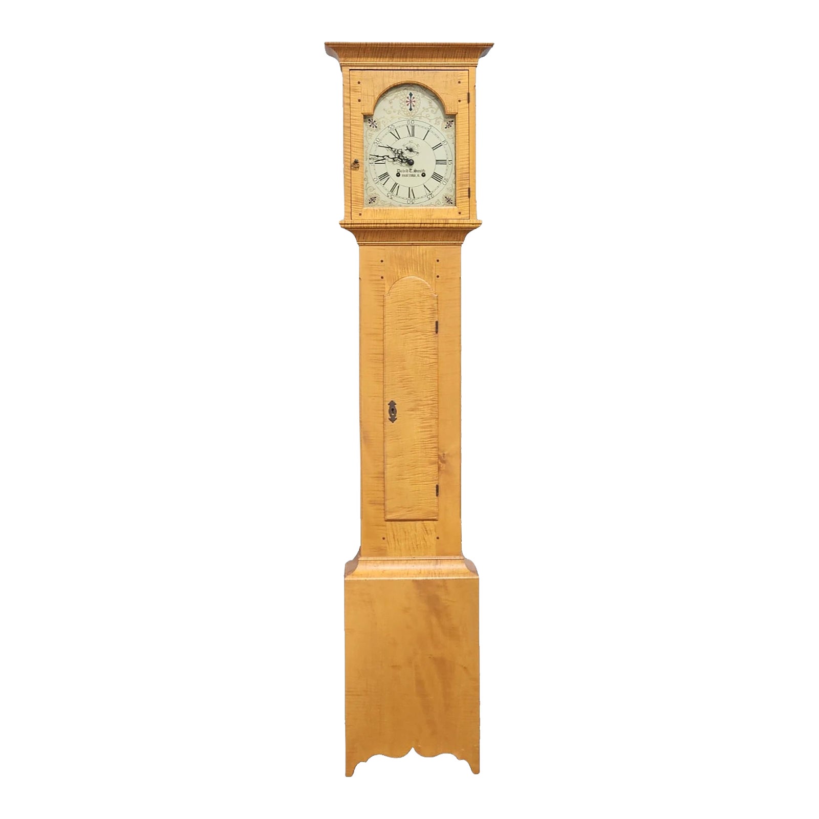 Late 20th Century David T. Smith Tiger Maple Tall Case Clock