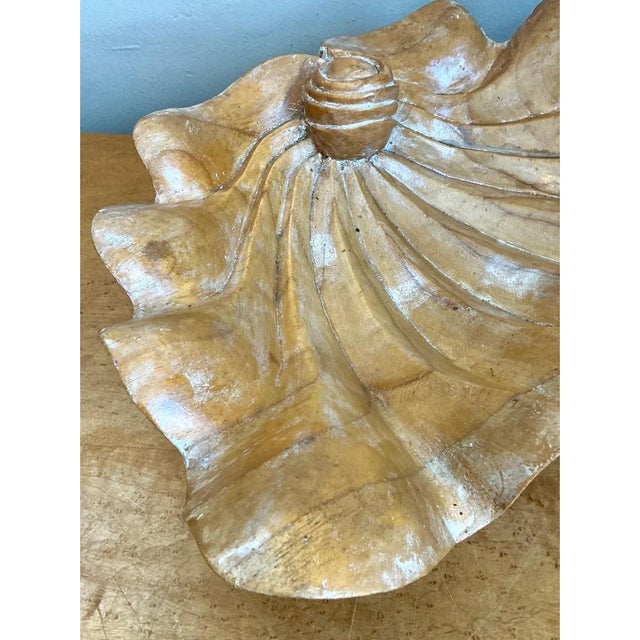 Vintage Carved Wood Clam Shell- Shaped Bowl For Sale - Image 11 of 12