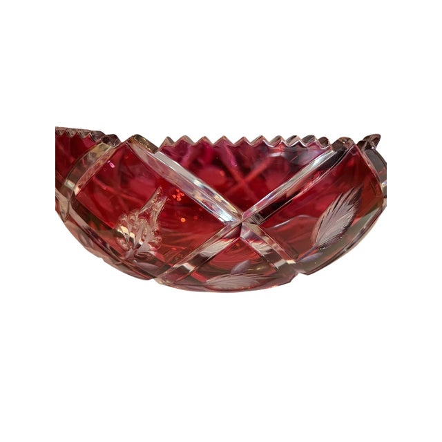Mid 20th Century Antique Ruby Cut to Clear Glass Bowl For Sale - Image 5 of 5