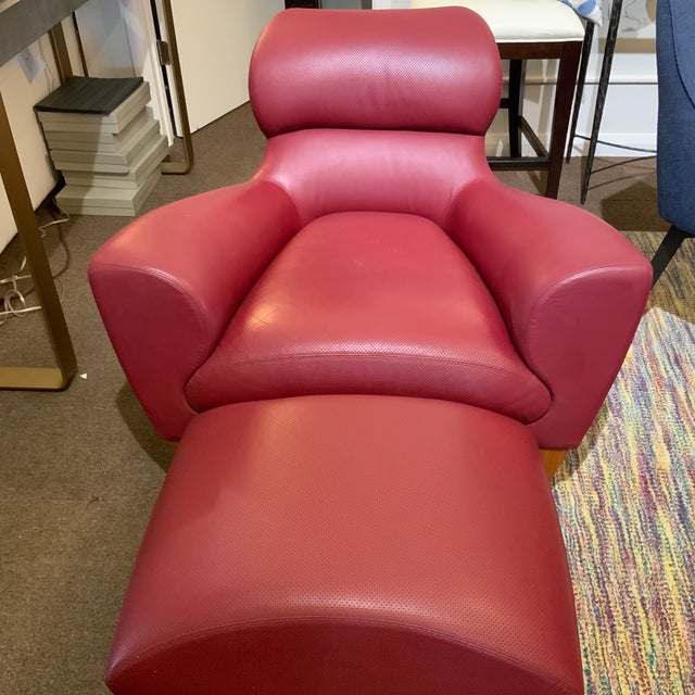 David Linley Aston Chair in burgundy with matching ottoman. Please check our inventory for more color ways! Also available...