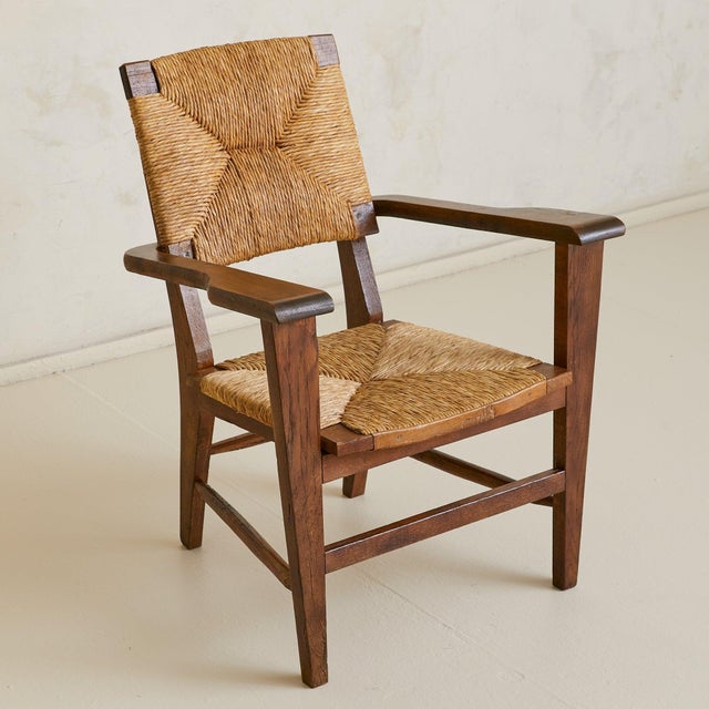 French Wood + Rush Armchair, 1940s For Sale - Image 4 of 18