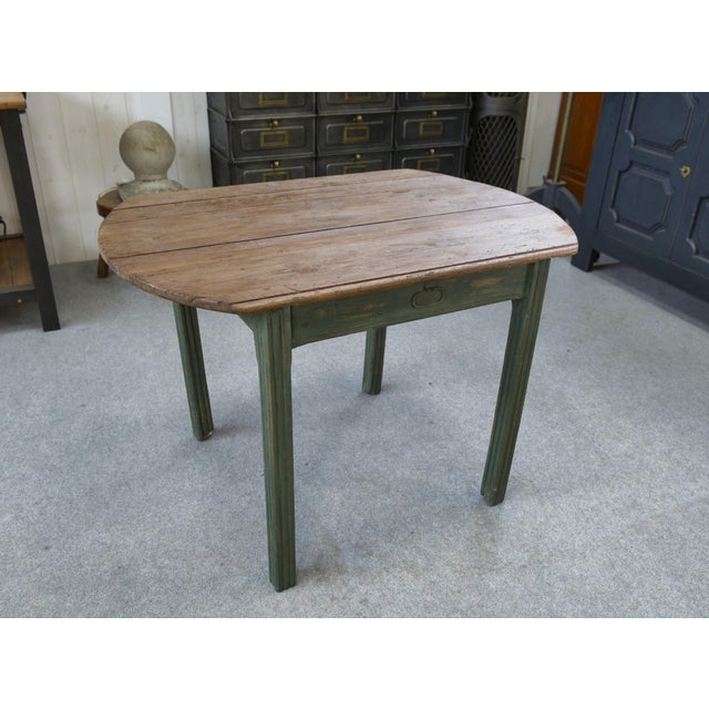 Wood Pine Table with Green Patinated Base, 1960s For Sale - Image 7 of 10