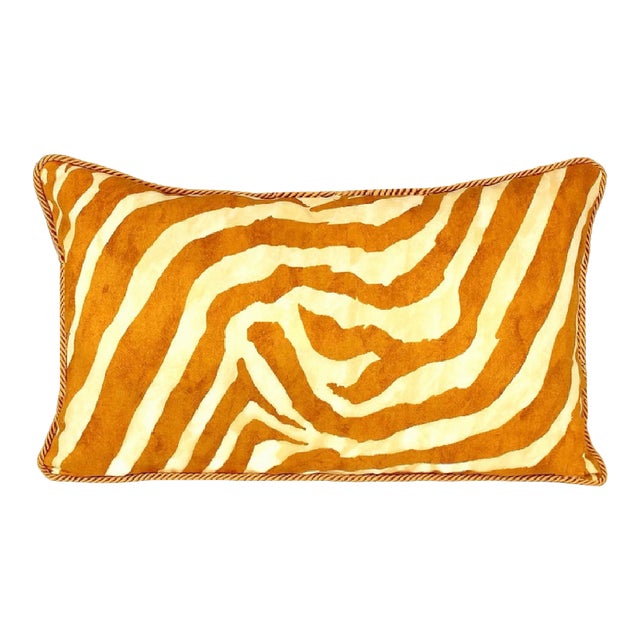 Kravet Tiger Stripe Vintage Lumbar Pillow Cover With Piping For Sale
