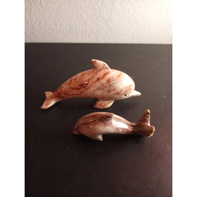 These are STUNNING Handcarved Solid Marble 3" & 5" Dolphin Figurines Set of 2
