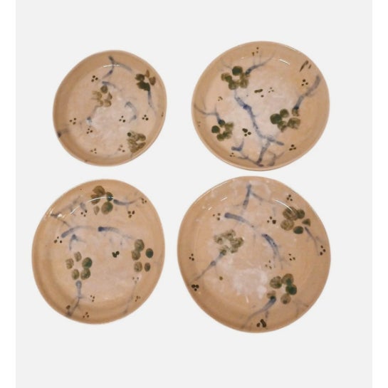Vintage Asian Pottery Sushi Plates Oriental Cherry Blossom Floral Hand Painted - 8 pcs For Sale - Image 4 of 9