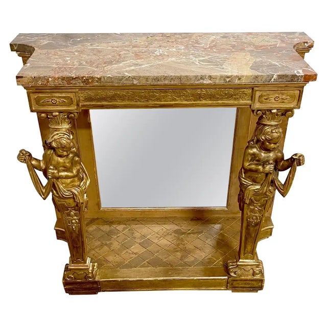 19th Century Italian Neoclassical Breccia Viola Marble & Giltwood Figural Console For Sale - Image 13 of 13