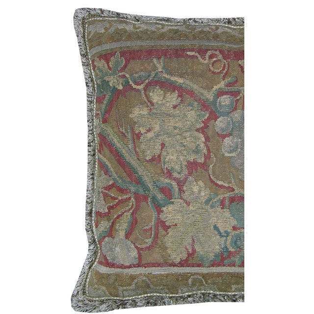Army Green 17th Century Antique Brussels Tapestry Pillow For Sale - Image 8 of 9