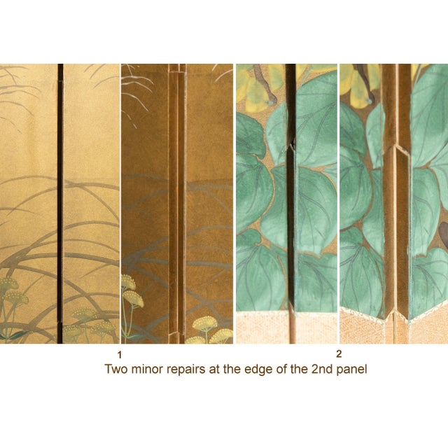 "Seven Autumn Flowers" by Essen, Late Showa Era Japanese Byobu Screen For Sale - Image 14 of 18