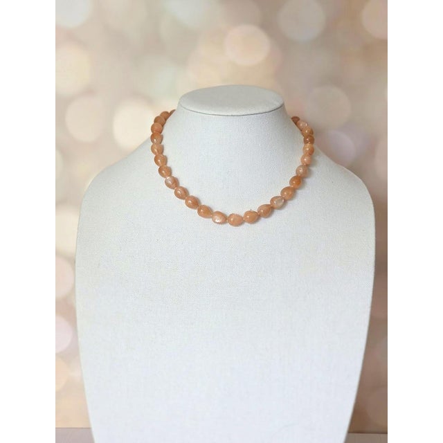 Metal Peach Moonstone Beaded Necklace With Gold Plate Clasp For Sale - Image 7 of 10