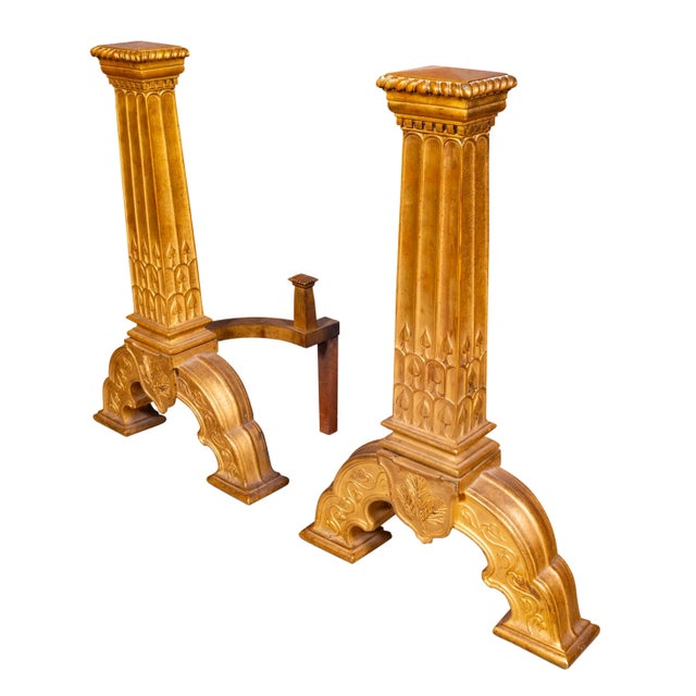 Pair of Large and Impressive Arts and Crafts Gilt Bronze Andirons For Sale In Boston - Image 6 of 10