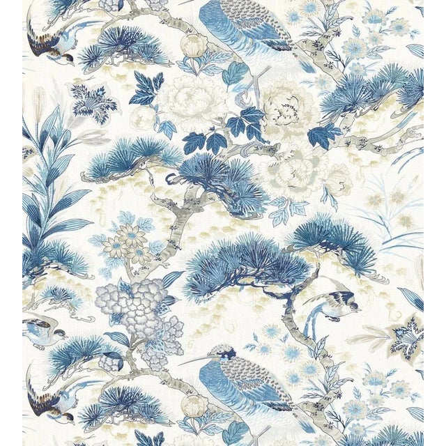 Traditional Sample - The House of Scalamandré Shenyang Linen Print Fabric, Porcelain For Sale - Image 3 of 3