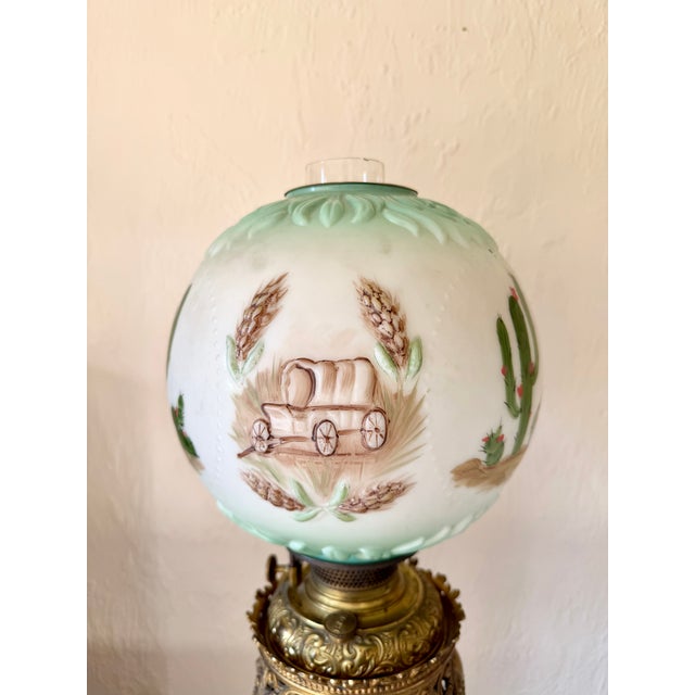 Antique Bradley & Hubbard Banquet Brass & Onyx Parlor Lamp, Electrified W/ Painted Globe For Sale - Image 11 of 18