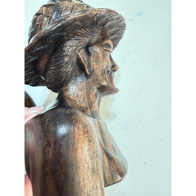 Mid-Century Balinese Hand-Carved Wood Elderly Farmer Couple Busts, Pair For Sale In Portland, OR - Image 6 of 12