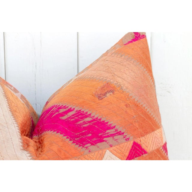 Textile Volcano Red Silk Phulkari Pillow For Sale - Image 7 of 10
