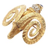 Late 20th Century Rare Ilias Lalaounis Yellow Gold Ram Ares Diamond Ruby Sapphire Large Brooch For Sale