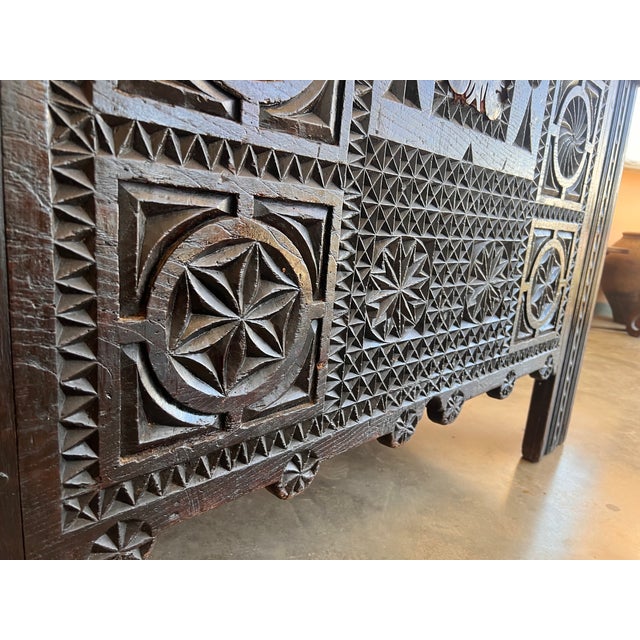 Antique Carved Walnut Large Kutxa Trunk From the Basque Country, Early 1800s For Sale - Image 10 of 12