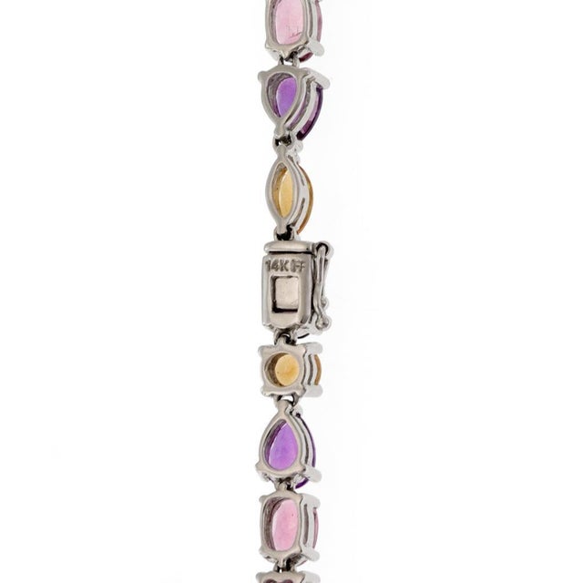 Contemporary Estate 35 Carats Multicolor Gems 14k White Gold Necklace For Sale - Image 3 of 5