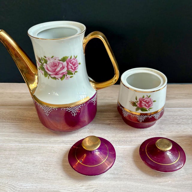 1960s Vintage Japan Tea/Coffee Set With Iridescent Purple & Gold Details by Vandel – 7 Pc Set For Sale - Image 5 of 8