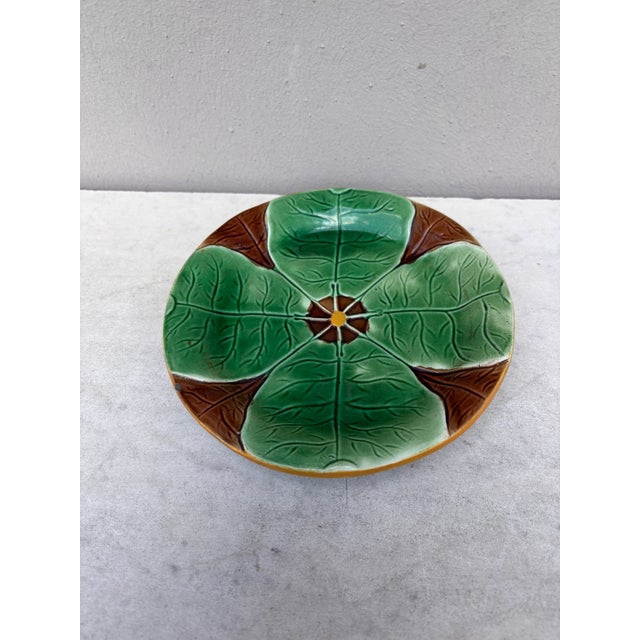 19th century Majolica water lily plate Joseph Holcroft. 7 inches diameter.
