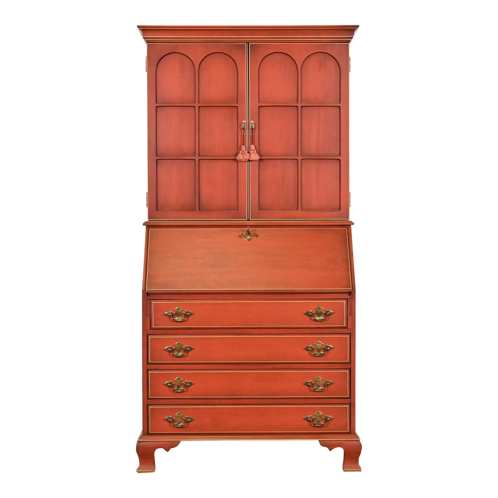 Georgian Red Lacquered Cherry Wood Drop Front Secretary Desk With Hutch ...